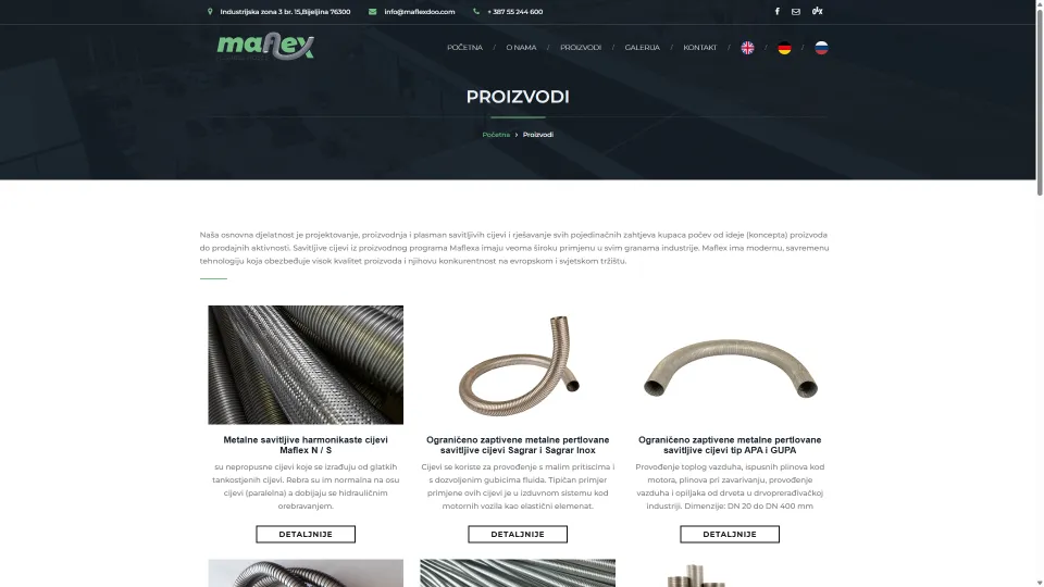 Maflex product catalog page - flexible metal hoses