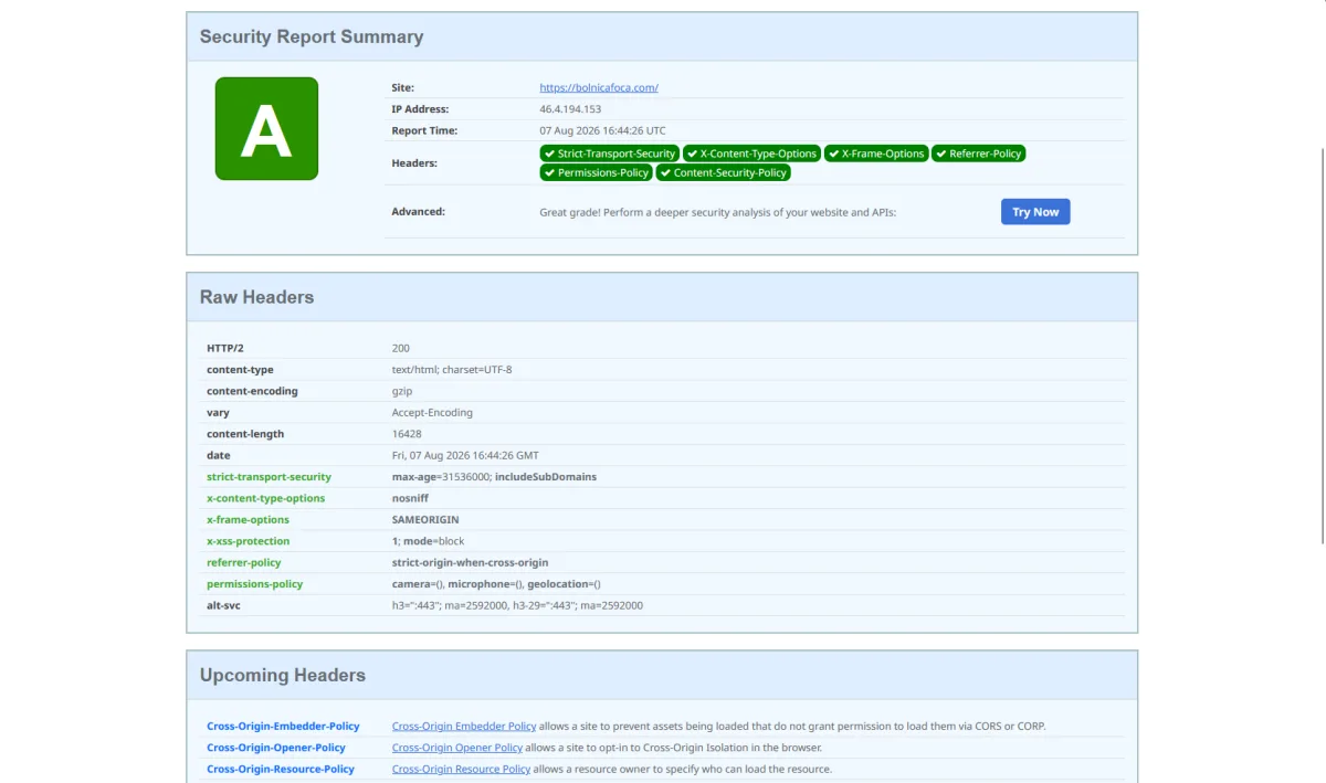securityheaders.com grade A now